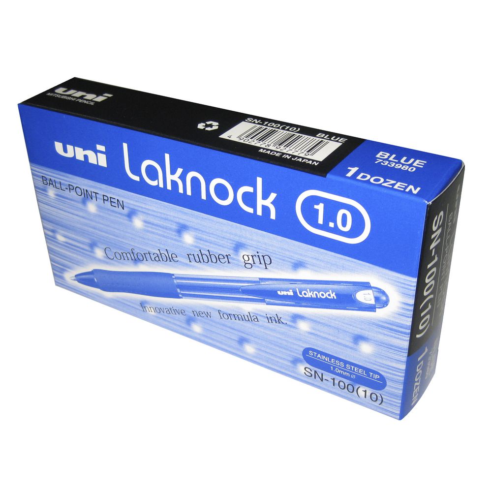 Uni Laknock Medium Retractable Ballpoint Pens Blue 12 Pack
