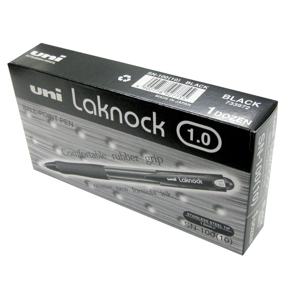Uni Laknock Medium Retractable Ballpoint Pens Black 12 Pack