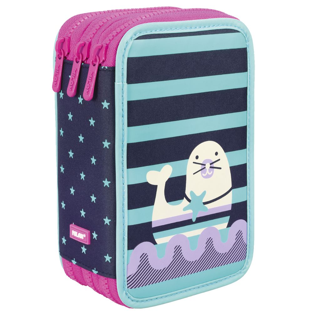 Milan Triple Decker Pencil Case Set Animal Anchor Club Purple