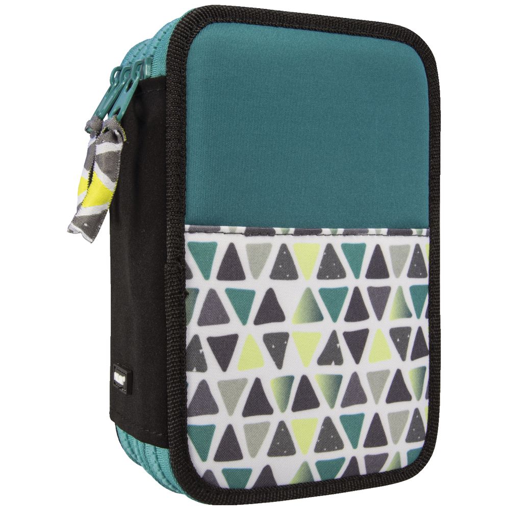 Milan Triple Decker Pencil Case Set Geo Blue/Grey Tartan