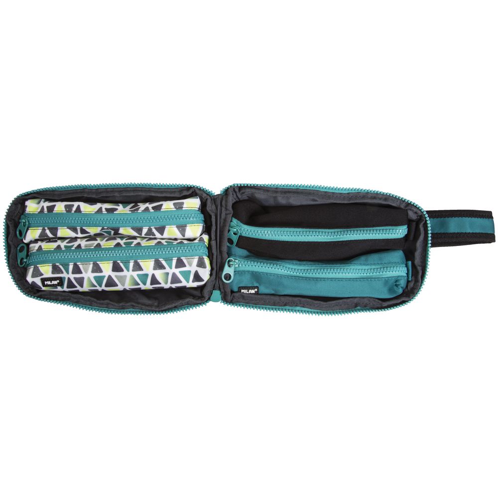 Milan Handy Pencil Case Set Geo Blue/Grey Tartan