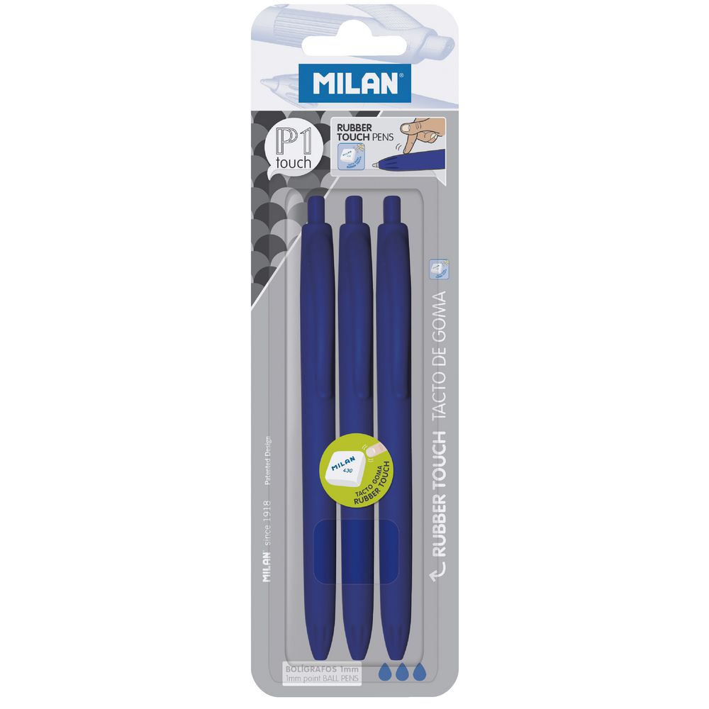 Milan P1 Touch Ballpoint Pens Blue 3 Pack