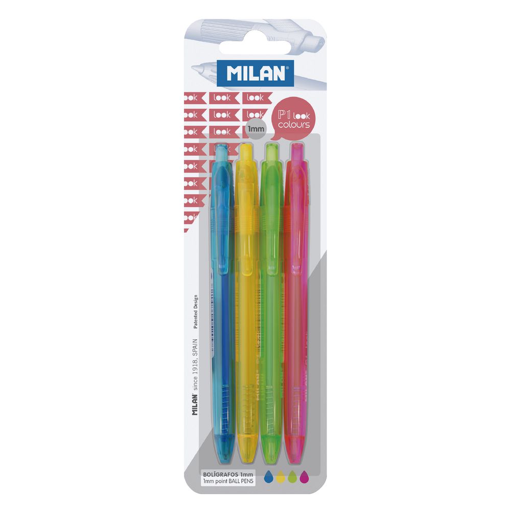 Milan P1 Look Ballpoint Pens Assorted 4 Pack