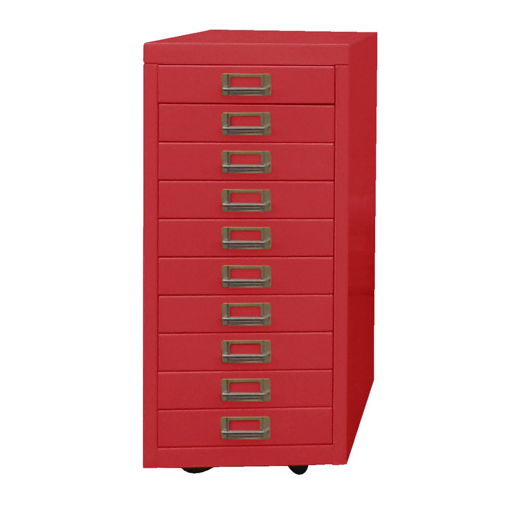 Spencer 10 Drawer Cabinet with Wheels Red