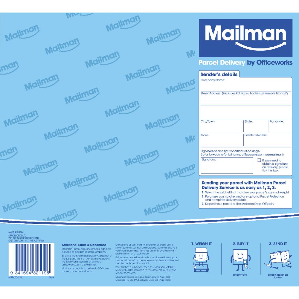 Mailman Parcel Delivery Satchel Small Up To 2kg