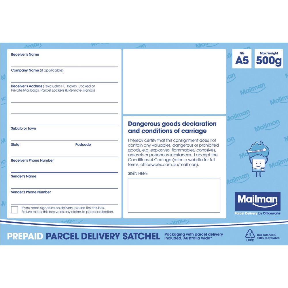 Mailman Parcel Delivery Satchel Extra Extra Small Up To 500g