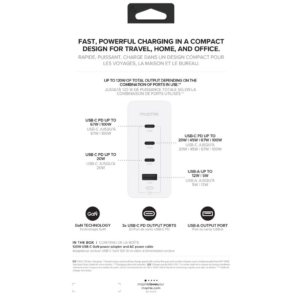 Mophie 120W 4 Port USB Wall Charger