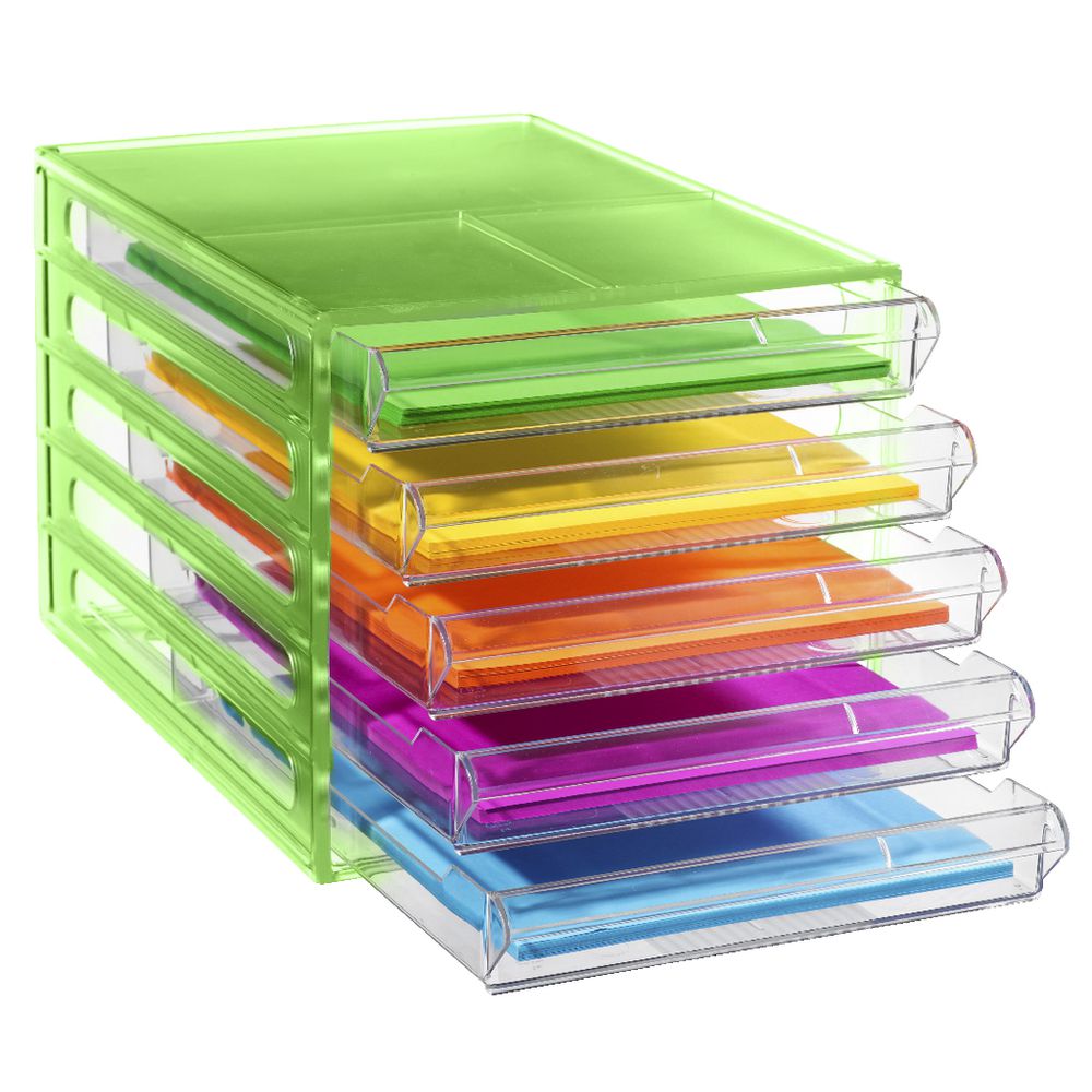 J.Burrows Desktop File Storage Organiser 5 Drawer Green