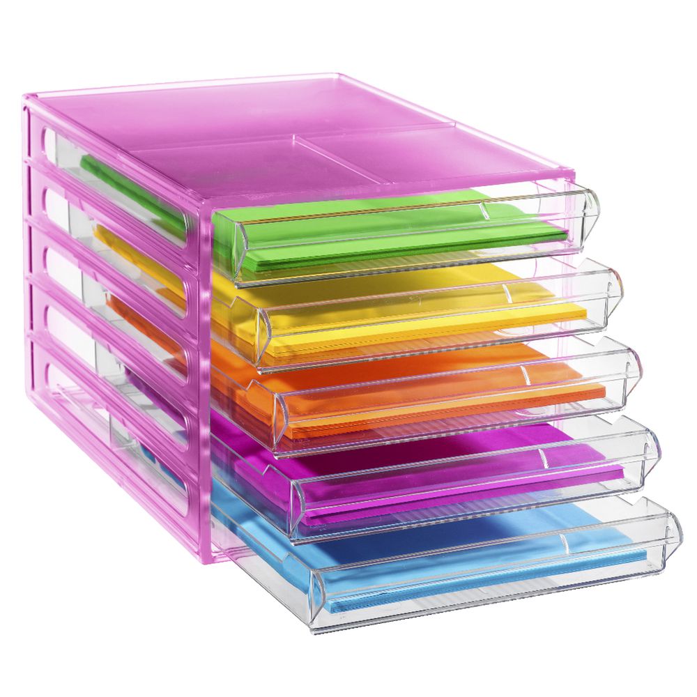 J.Burrows Desktop File Storage Organiser 5 Drawer Pink