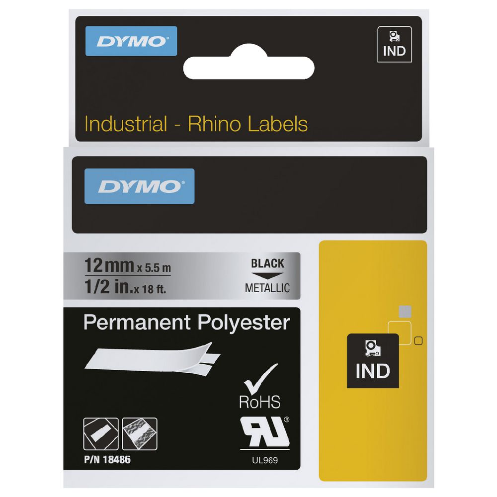 DYMO Rhino Metallic Permanent Label Tape 12mm Silver