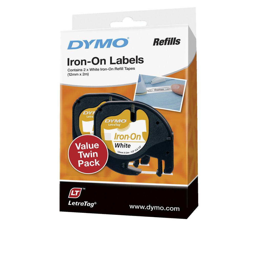 DYMO LetraTag Iron-on Tape 12mm Black on White 2 Pack