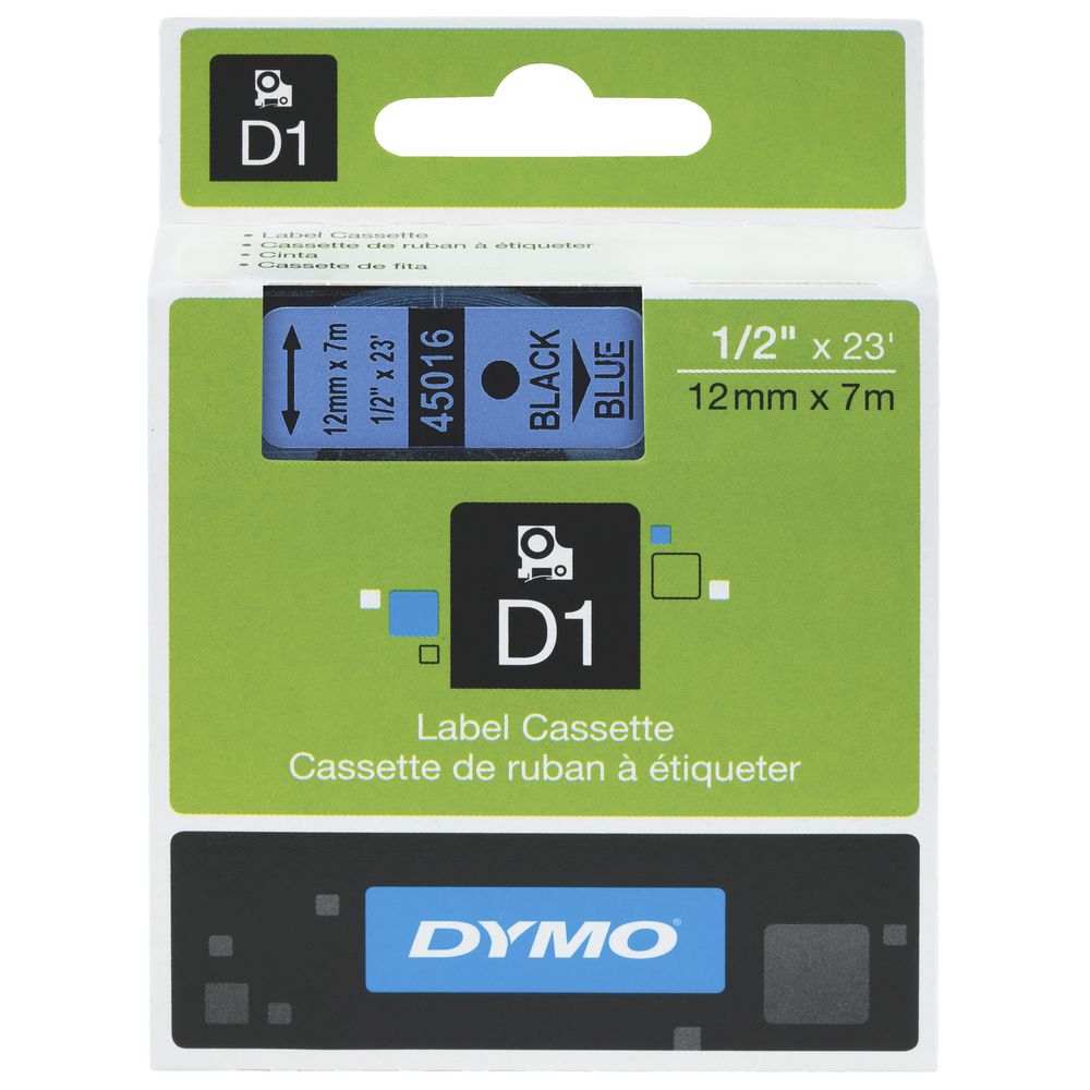 DYMO D1 Label Tape 12mm x 7m Black on Blue