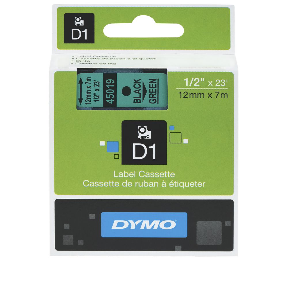 DYMO D1 Label Printer Tape 12mm x 7m Black on Green