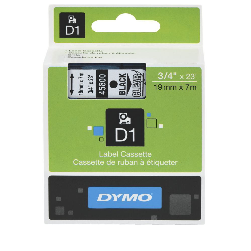 DYMO D1 Label Tape 19mm x 7m Black on Clear