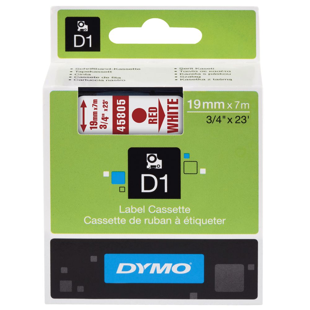 DYMO D1 Label Printer Tape 19mm x 7m Red on White
