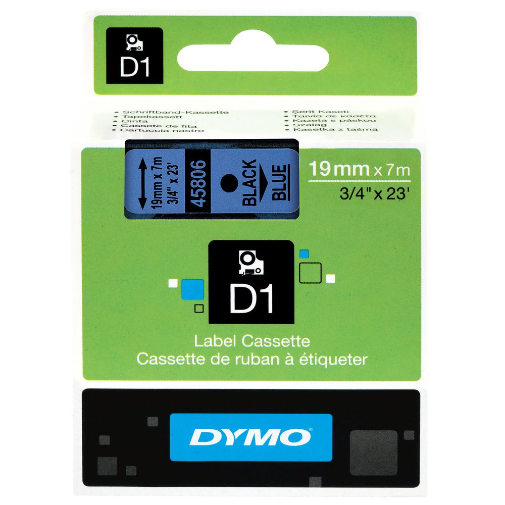 DYMO D1 Label Printer Tape 19mm x 7m Black on Blue