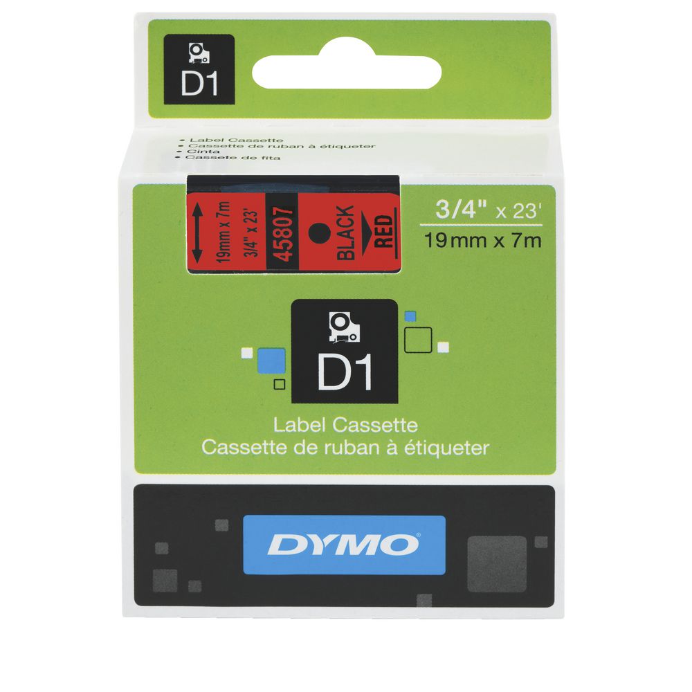 DYMO D1 Label Printer Tape 19mm x 7m Black on Red
