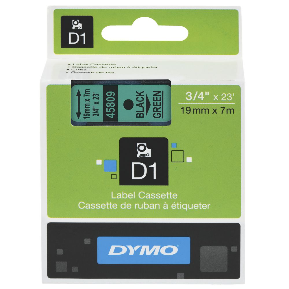 DYMO D1 Label Printer Tape 19mm x 7m Black on Green