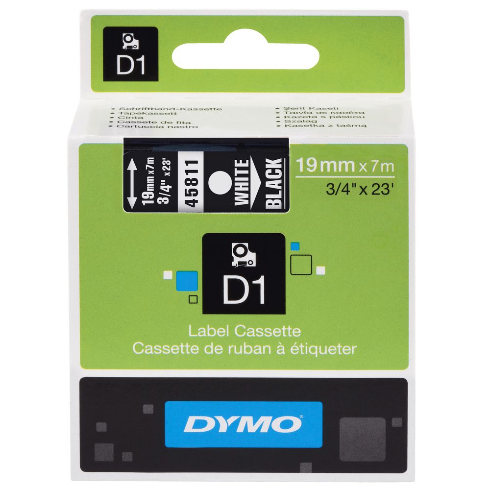 DYMO D1 Label Tape 19mm x 7m White on Black