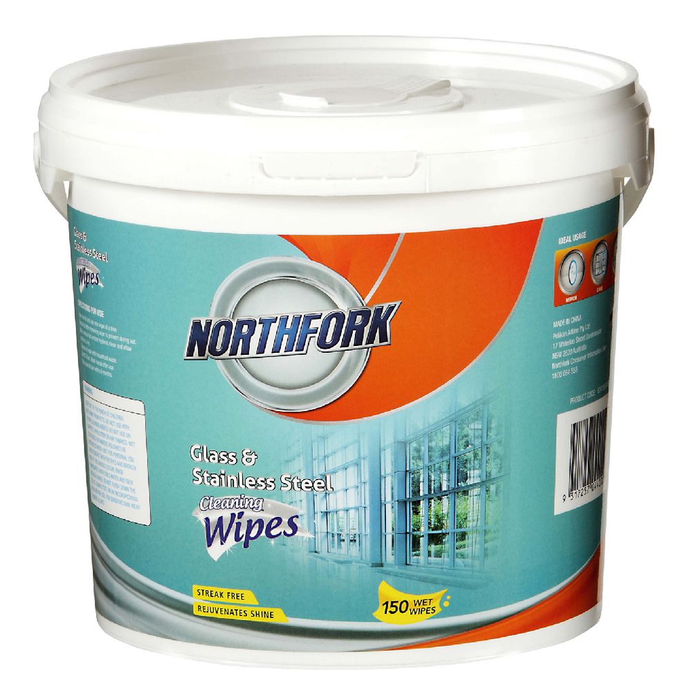 Northfork Glass and Stainless Steel Wipes Tub 150 Pack