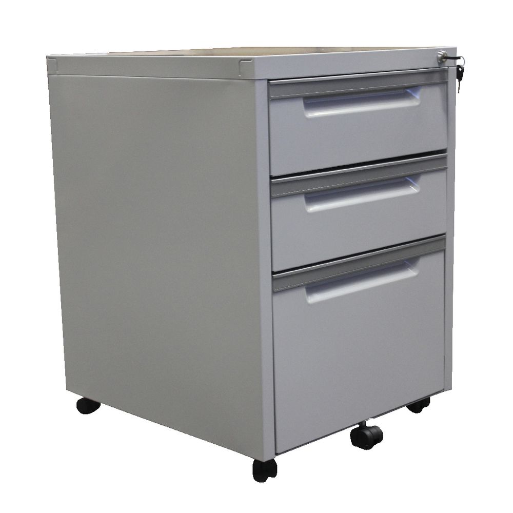 Steelco 3 Drawer Mobile Pedestal Silver Grey