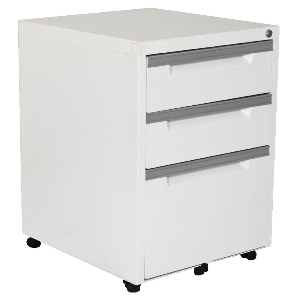 Steelco 3 Drawer Mobile Pedestal White Satin