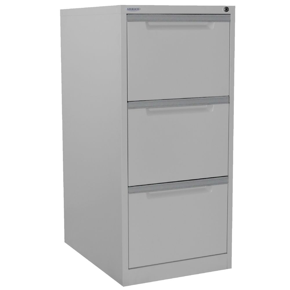 Steelco 3 Drawer Filing Cabinet Silver Grey