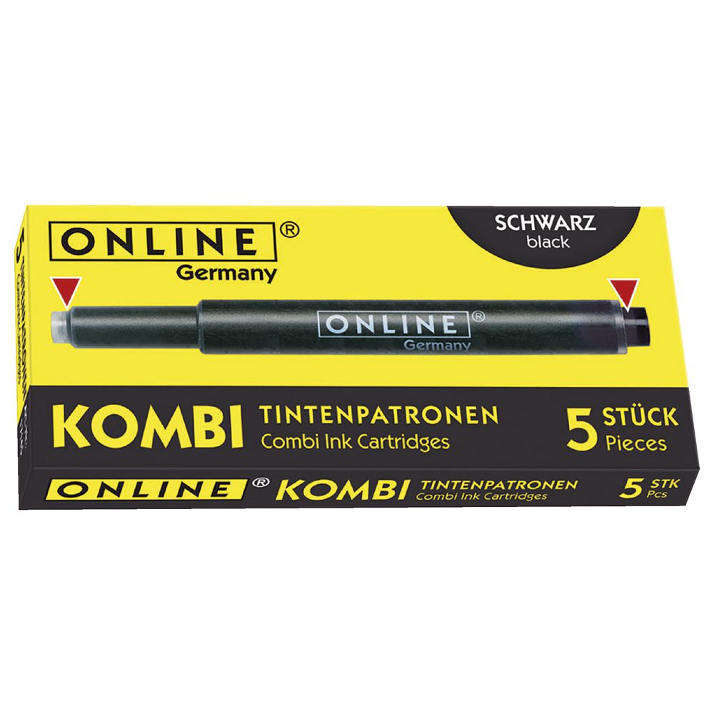 Online Kombi Dual Ended Ink Refill Black 5 Pack