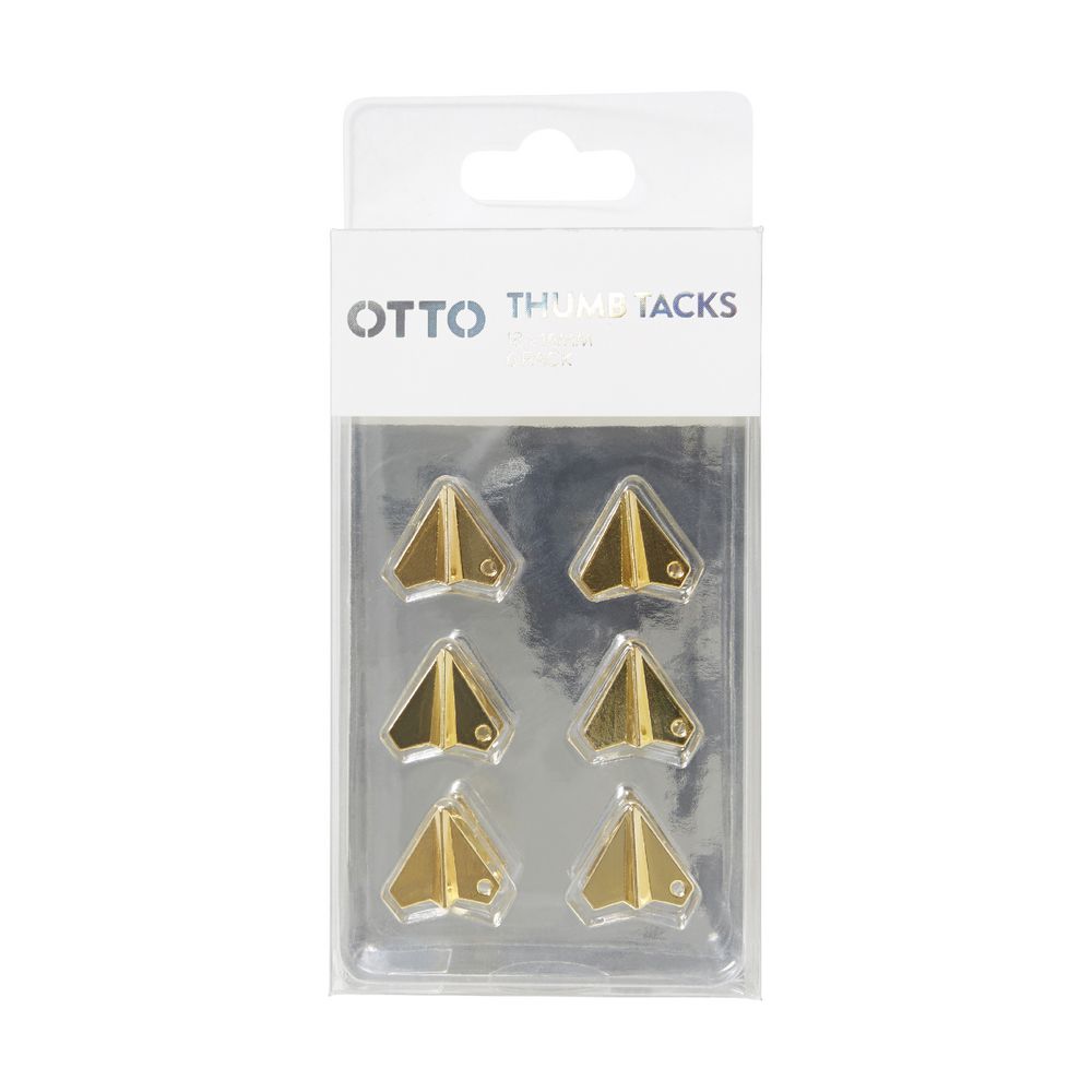 Otto Airplane Thumb Tack Gold 6 Pack