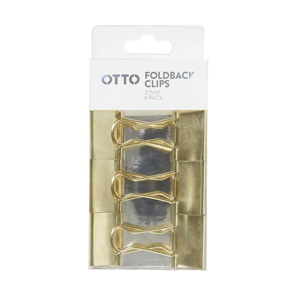 Otto Foldback 32mm Clips Gold 6 Pack
