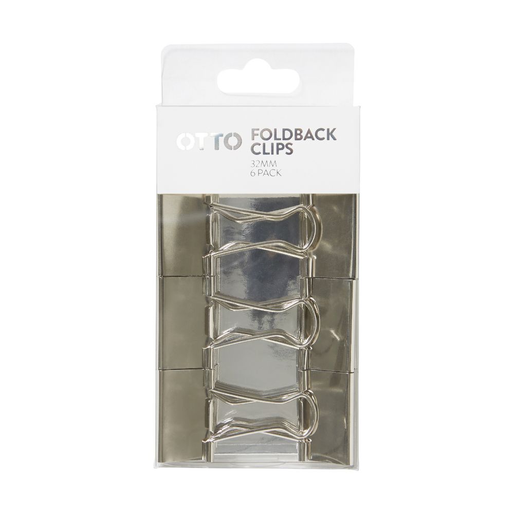 Otto Foldback 32mm Clips Silver 6 Pack