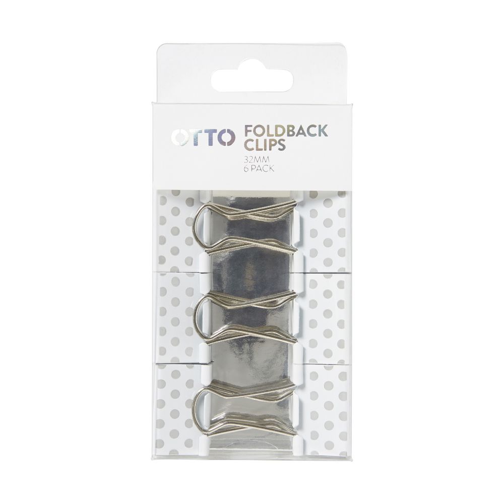 Otto Foldback 32mm Clips Silver Dots 6 Pack