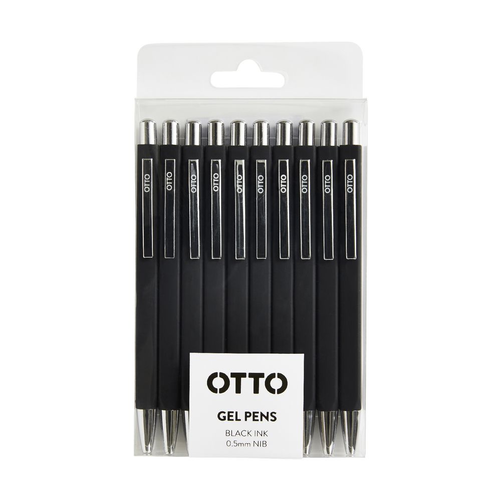 Otto Brights Gel Pens 0.5mm Black Barrel 10 Pack