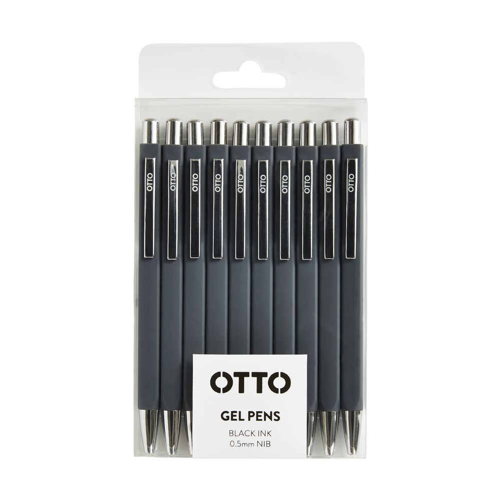 Otto Brights Gel Pens 0.5mm Grey Barrel 10 Pack