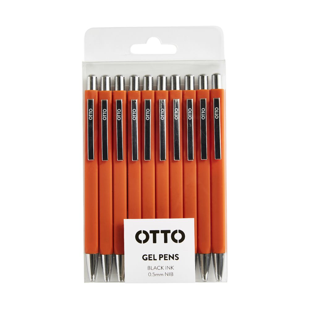 Otto Brights Gel Pens 0.5mm Orange Barrel 10 Pack