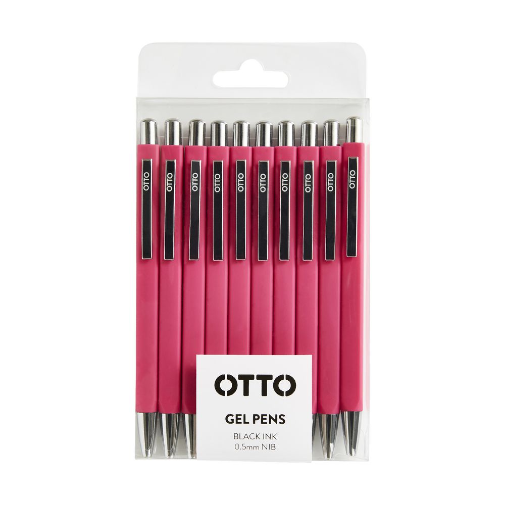 Otto Brights Gel Pens 0.5mm Pink Barrel 10 Pack