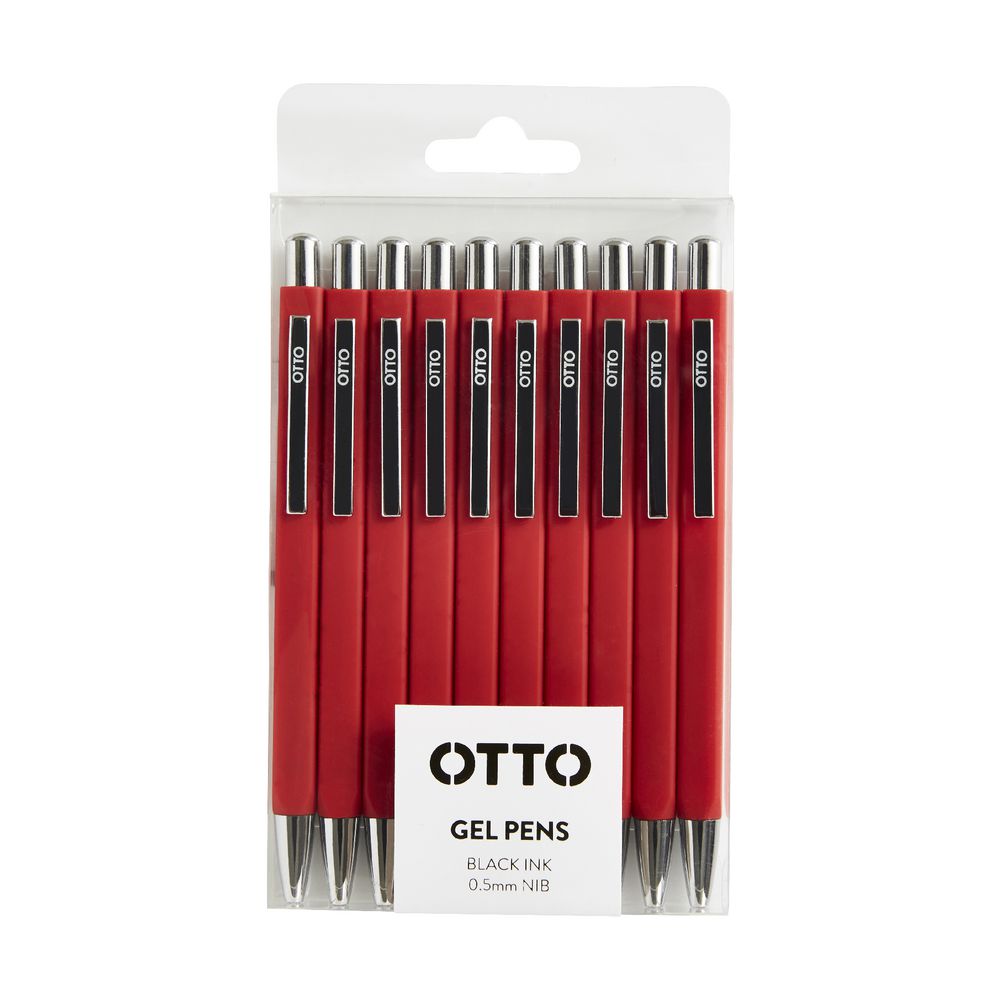 Otto Brights Gel Pens 0.5mm Red Barrel 10 Pack