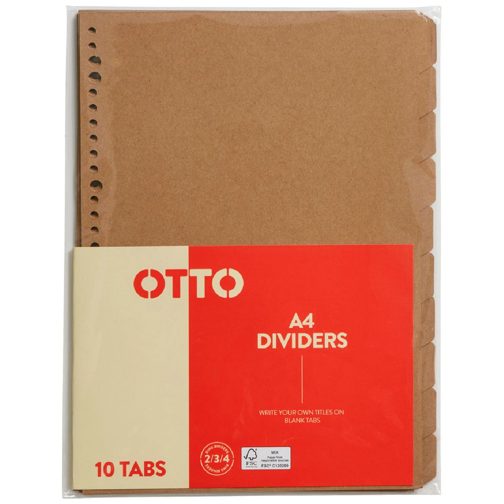 Otto Index Dividers A4 Kraft 10 Pack