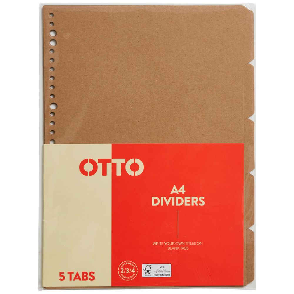 Otto Index Dividers A4 Kraft 5 Pack