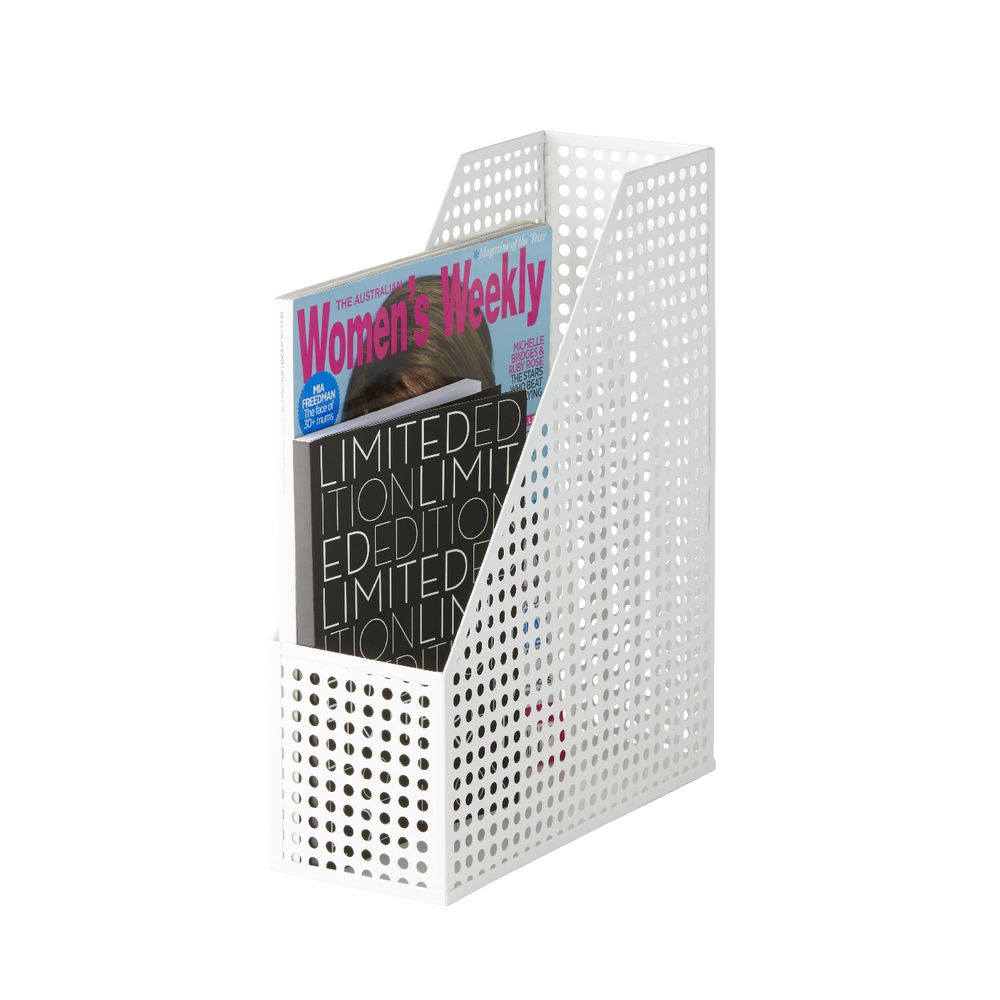 Otto Punched Metal Magazine File White