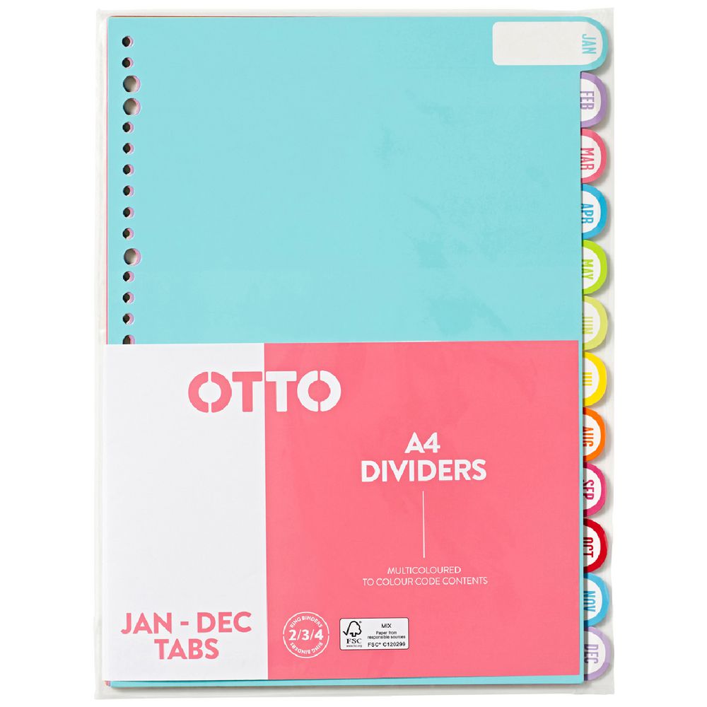 Otto A4 Index Dividers 12 Tab Jan-Dec