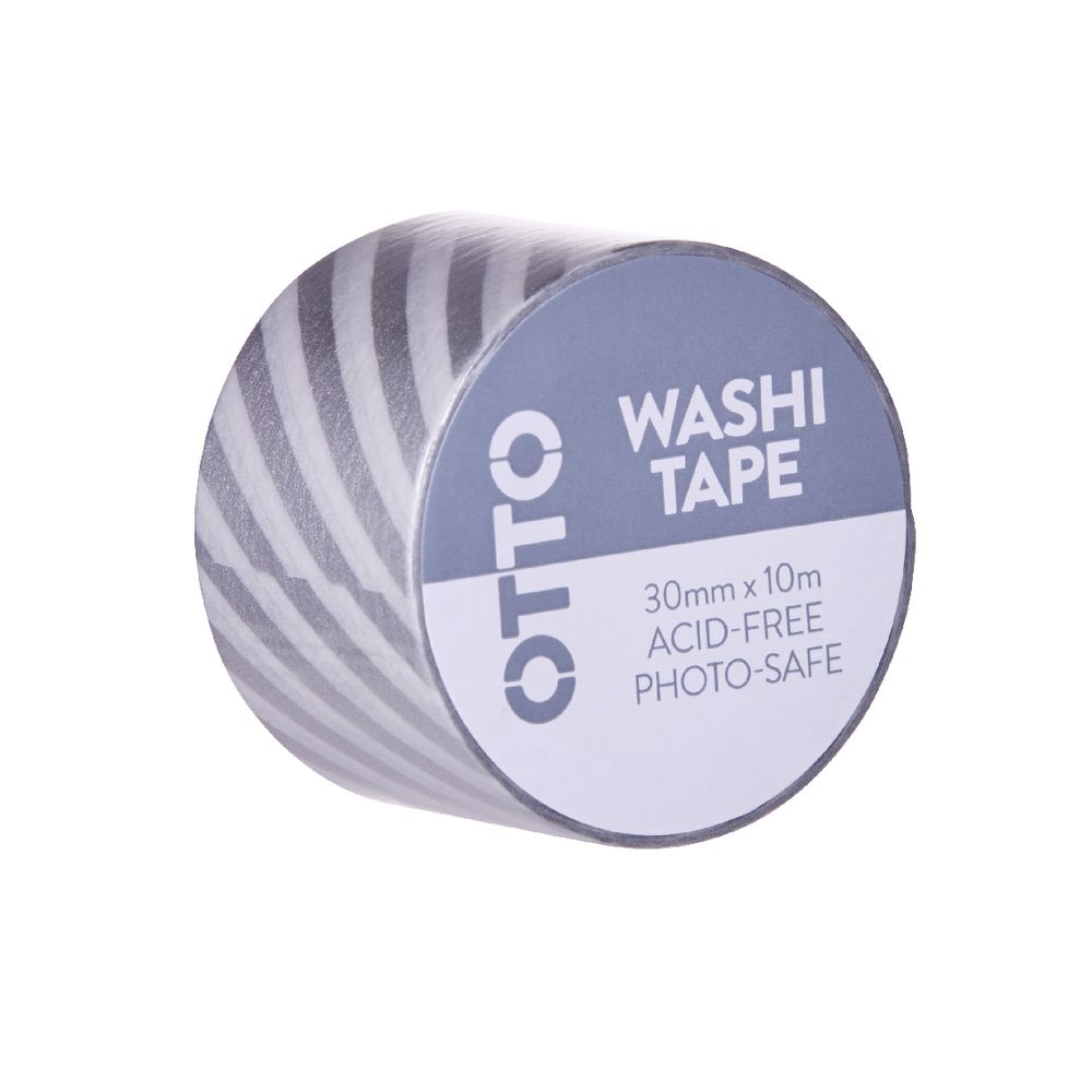 Otto Washi Tape 30mm x 10m Silver Stripes