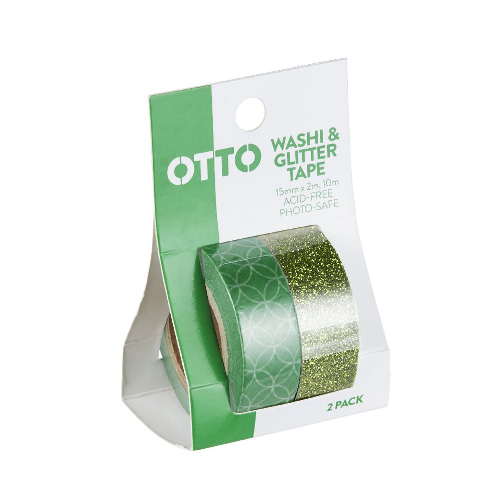 Otto Washi and Glitter Tape Green 2 Pack