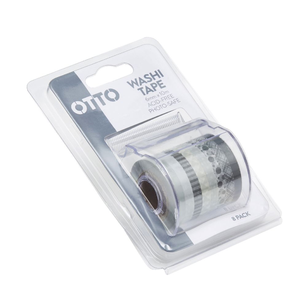 Otto Washi Tape Black and White 8 Pack
