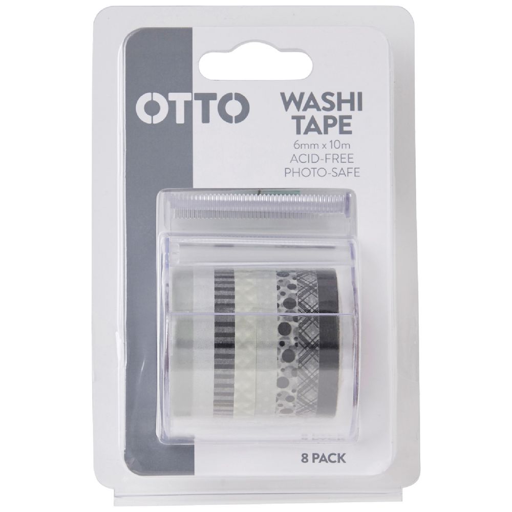 Otto Washi Tape Black and White 8 Pack