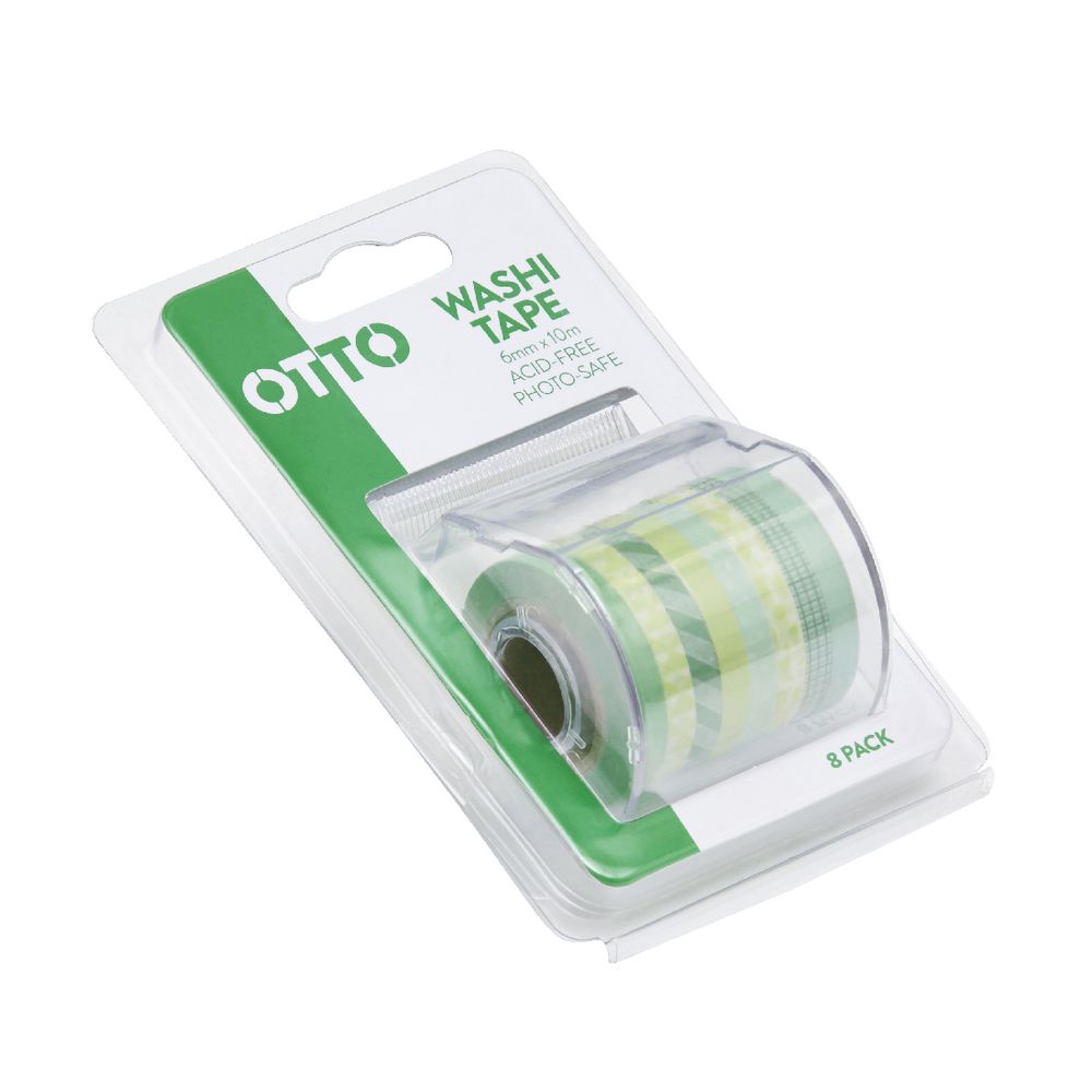 Otto Washi Tape Green 8 Pack Officeworks