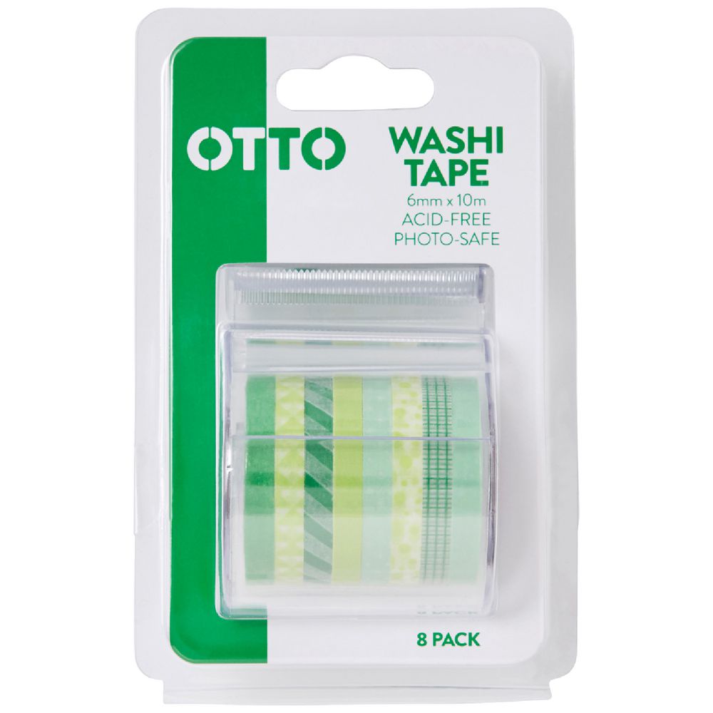 Otto Washi Tape Green 8 Pack Officeworks