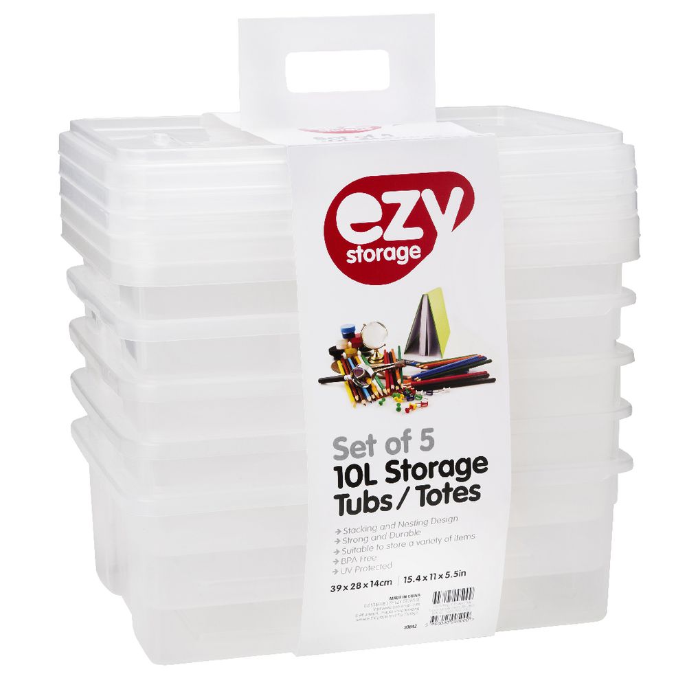 Ezy Storage 10L Storage Containers 5 Pack Officeworks
