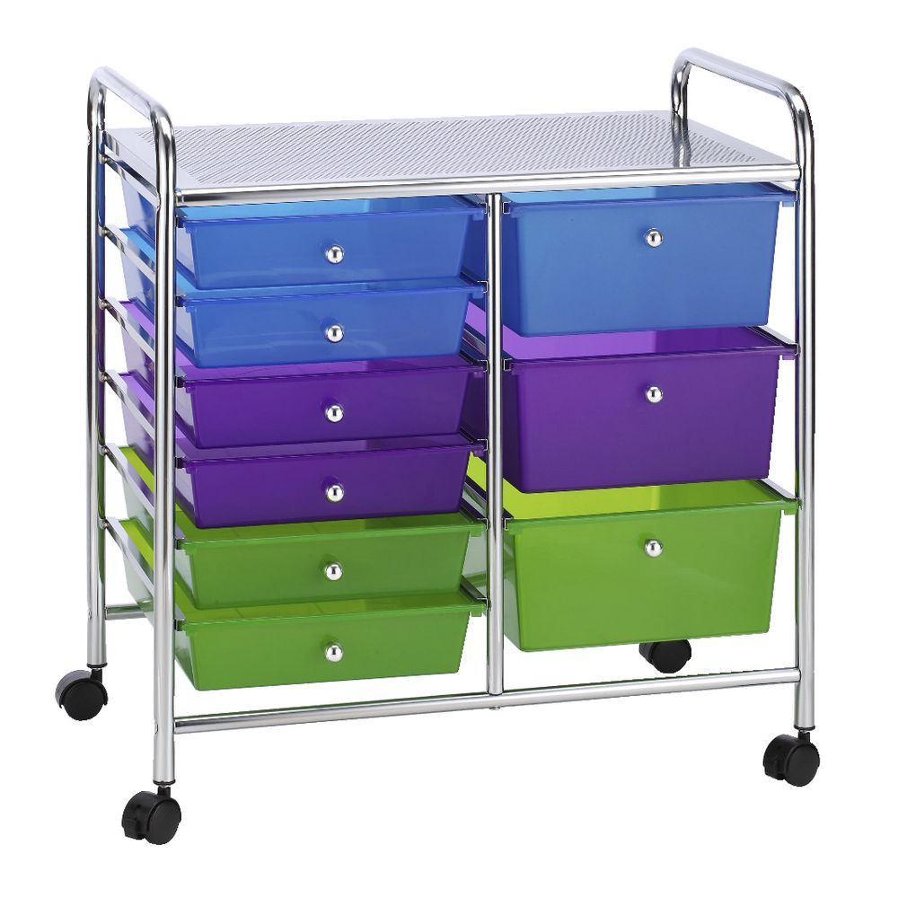 J.Burrows 9 Drawer Chrome Trolley Multicoloured Officeworks