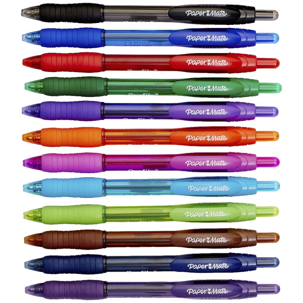 Paper Mate Profile Retractable Ballpoint Pens - Bold 1.4mm Point, Blue Ink, 12 Count Pack